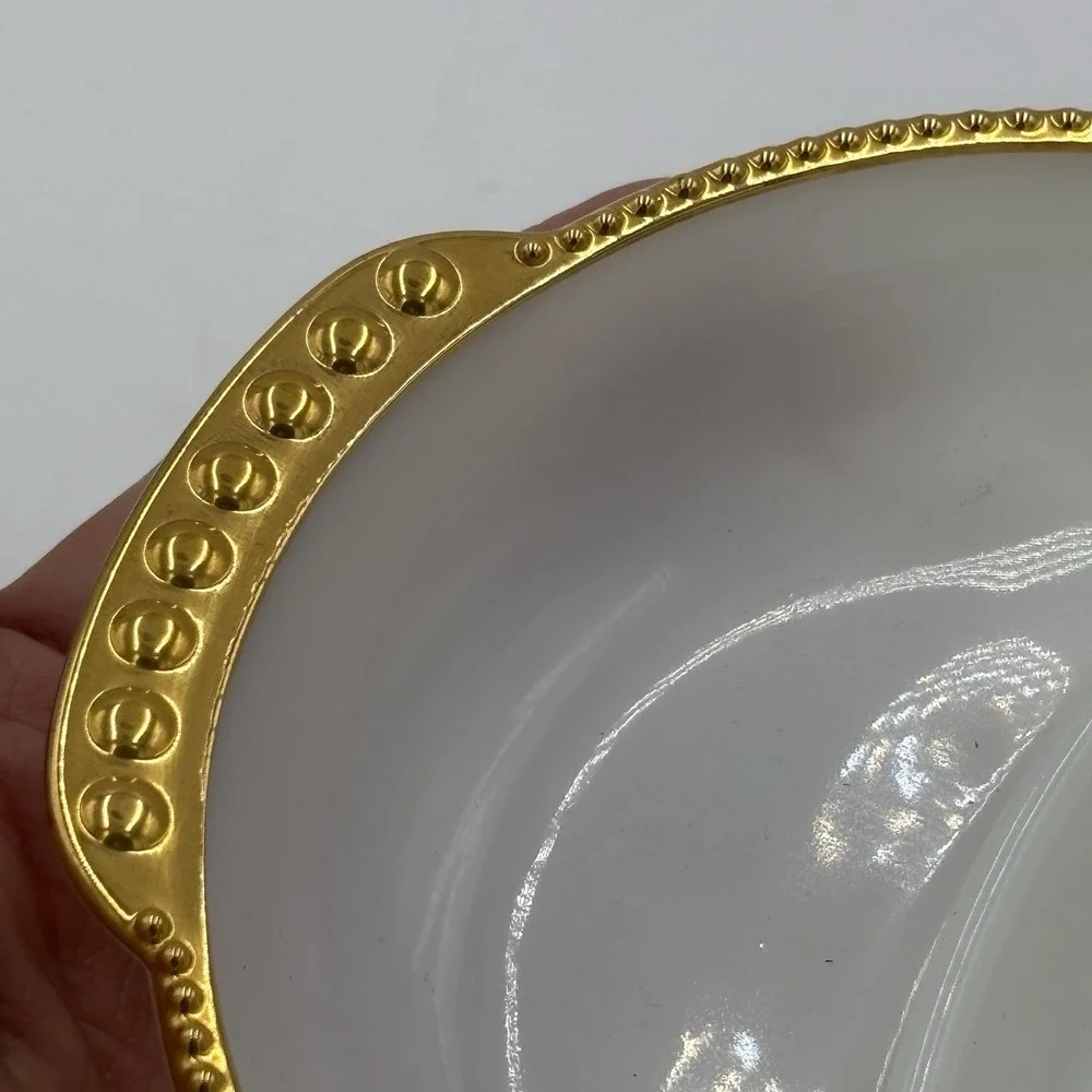 Vintage Fire King Milk Glass Divided Relish Candy Dish Gold Trim Oven Ware Serve